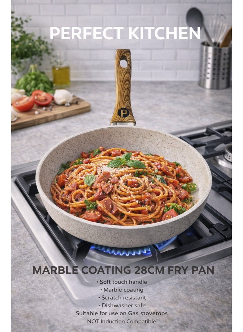 بيرفكت كيتشن مقلاة المنيوم غير قابل للالتصاق مع مقبض خشب  مقاس  28 سم لون بيج - Image 2